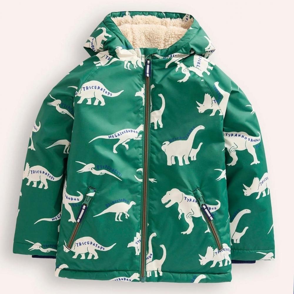 New Boden Sherpa Lined ParkaSpruce Green Dino